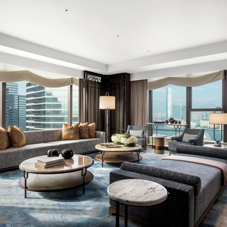 St Regis suite with view of Hong Kong CBD and Victoria Harbour